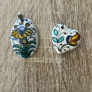 Set of two ceramic Deruta necklace charms from Italy.